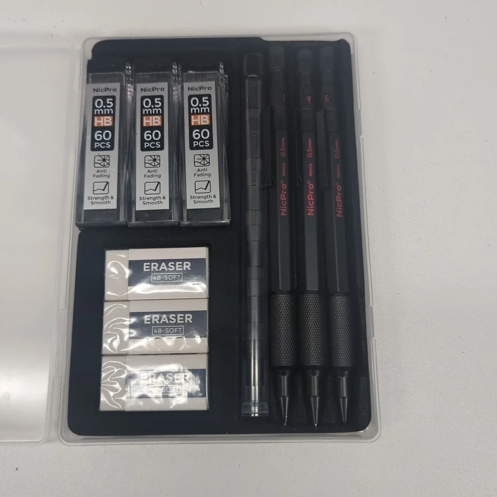 Nicpro 0.5 Metal Mechanical Pencil Set with Case, 3PCS Heavy Duty MP2000 Lead Pe